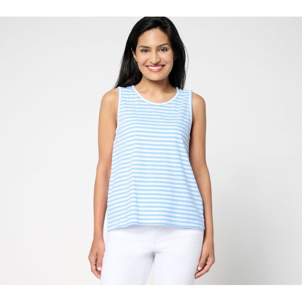 Wacoal Women's Top Sz L 100% Cotton Seaside Striped Tank Blue A694363